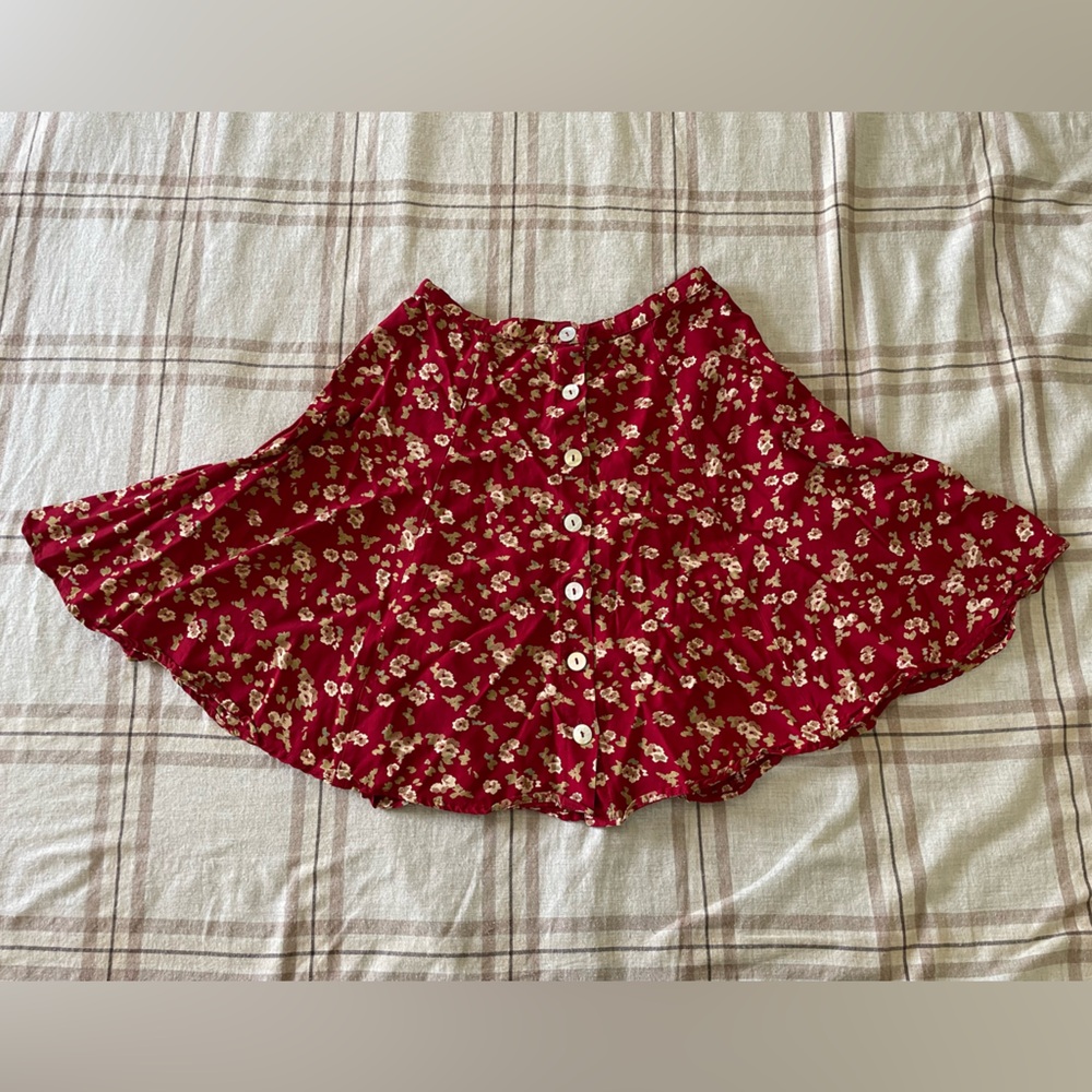vintage ann taylor red floral skater skirt